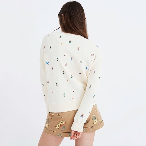 Madewell Lei-cation Embroidered Mainstay French Terry Pullover Sweatshirt Cream - Picture 2 of 16